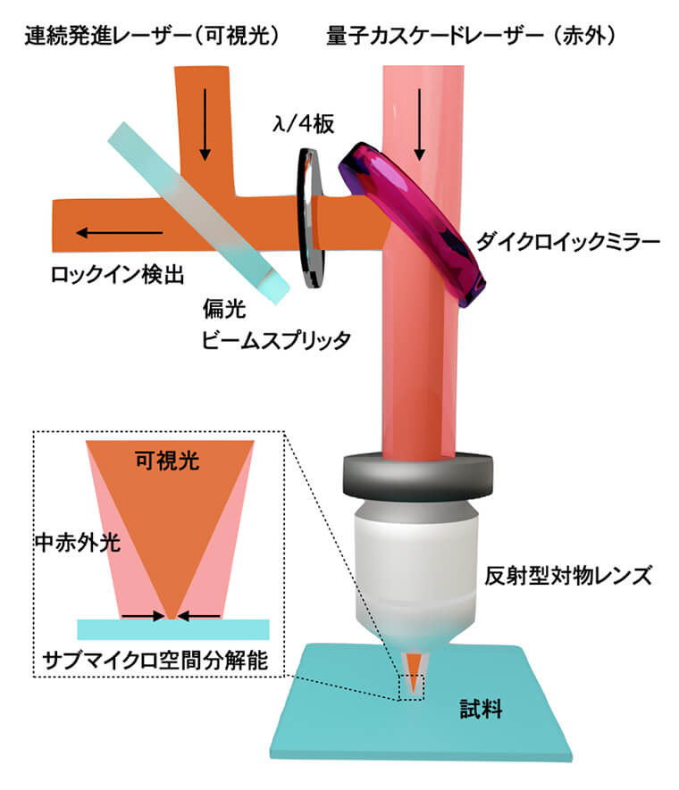 図３：正立型中赤外光熱変換計測の光学系