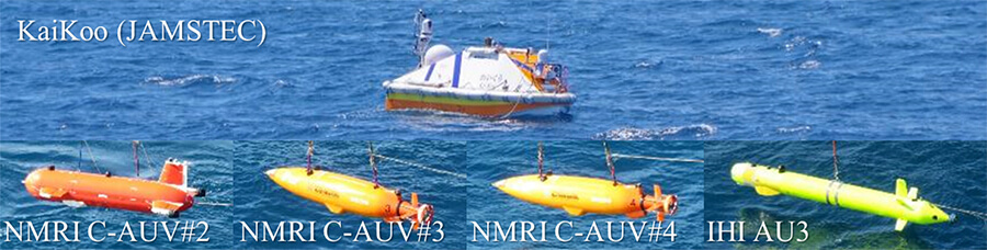 図4　複数AUV運用実証試験（基本隊列制御システム使用）で用いたAUVとASV